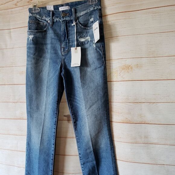 Good American Good Legs Straight Stretchy Distressed Denim Jeans Cotton/Elastane - Picture 2 of 7